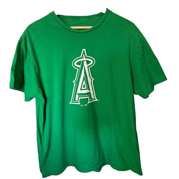 Mike Trout #27 Los Angeles Angels Men’s Size XL Green T-Shirt 4 Leaf Clover - Picture 2 of 8